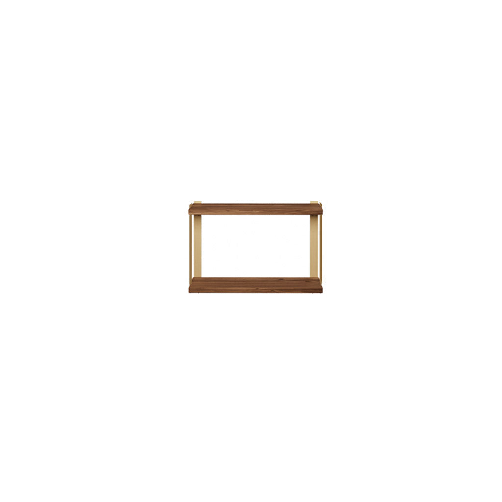 2 tier wood shelving unit black walnut brass bookend brackets by Vault Furniture. 24"x16"