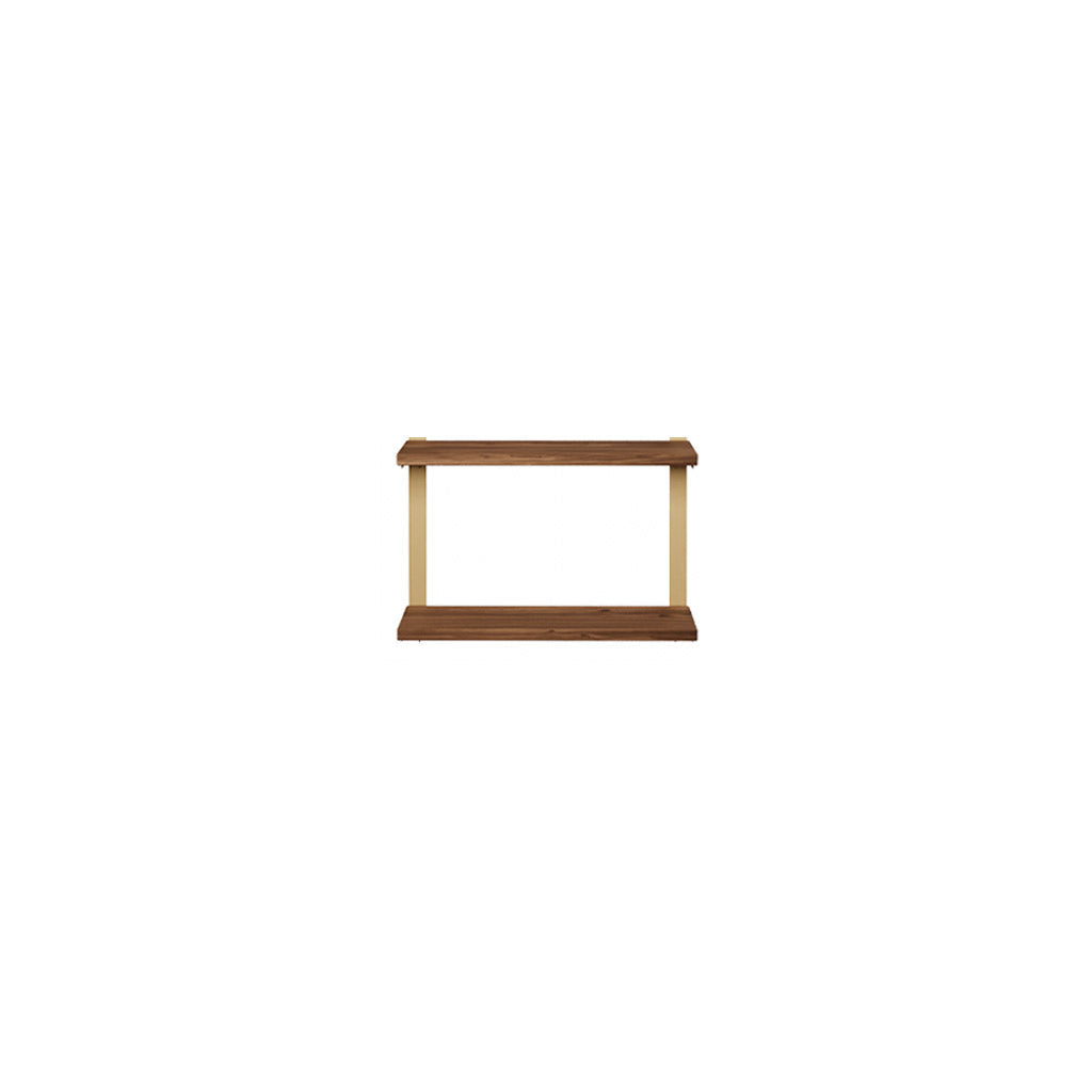 2 tier wall shelving black walnut with brass brackets by Vault Furniture. 24"x16"
