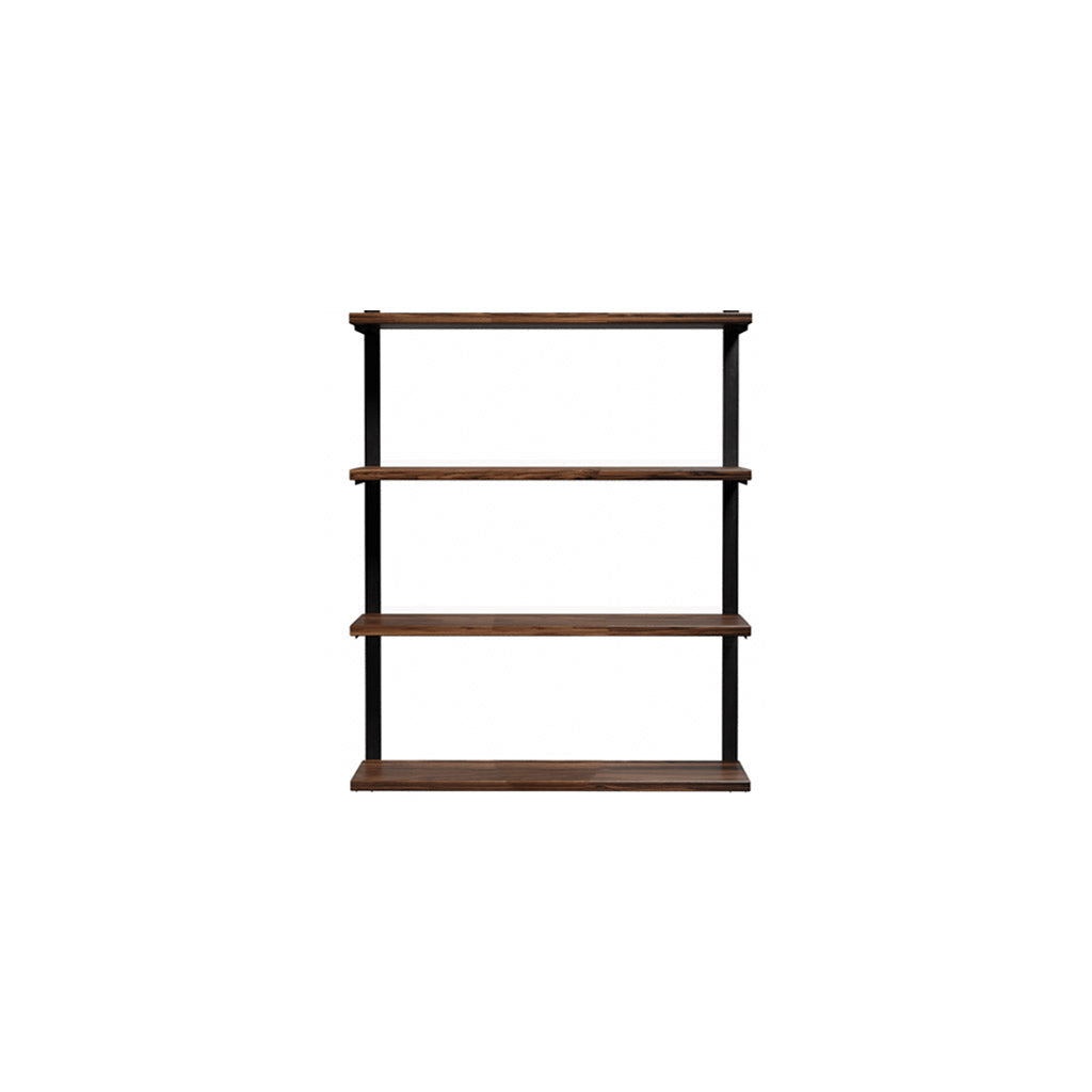 4 tier bookshelf in walnut and black brackets by Vault Furniture. 36"x44"