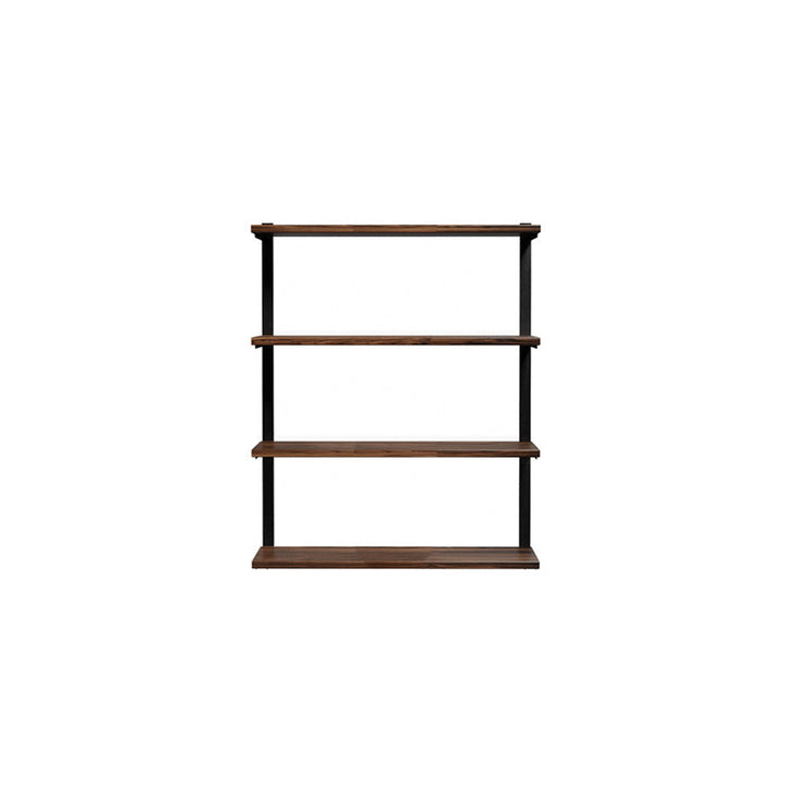 4 tier bookshelf in walnut and black brackets by Vault Furniture. 36"x44"