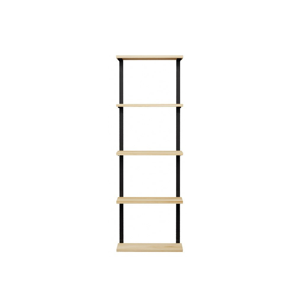 5 tier wall mounted shelving unit in Ash with black wall shelf brackets by Vault Furniture. 24"x72"