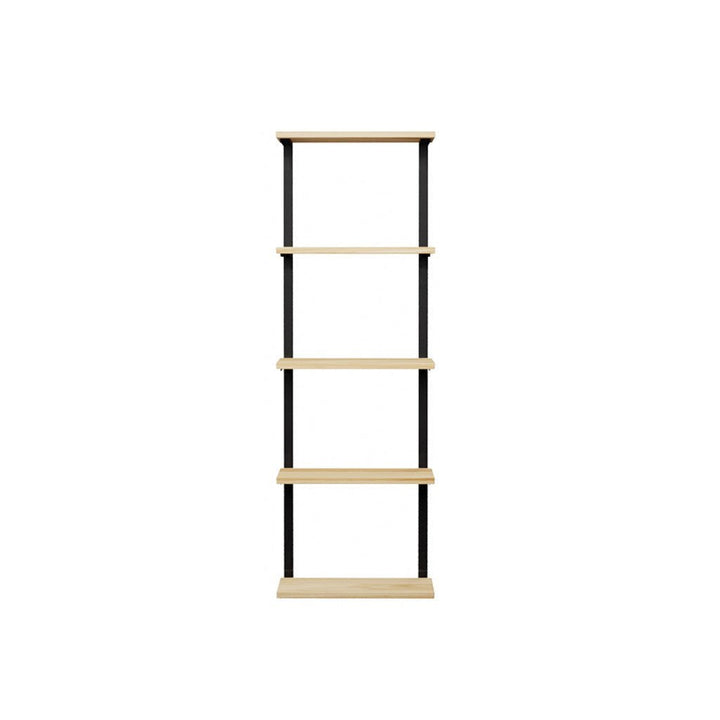 5 tier wall mounted shelving unit in Ash with black wall shelf brackets by Vault Furniture. 24"x72"