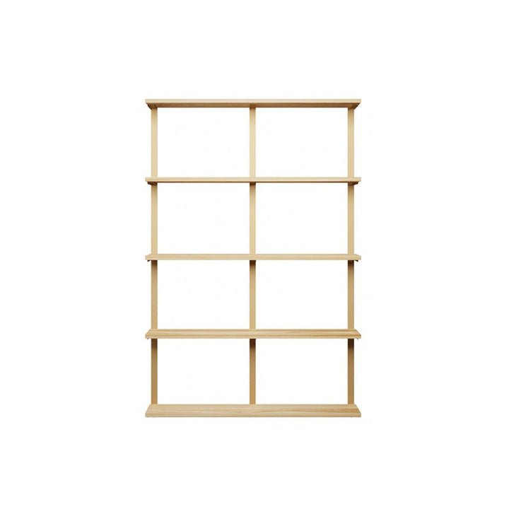 5 tier wall mounted shelving unit in Ash with brass wall shelf brackets by Vault Furniture. 48"x72"