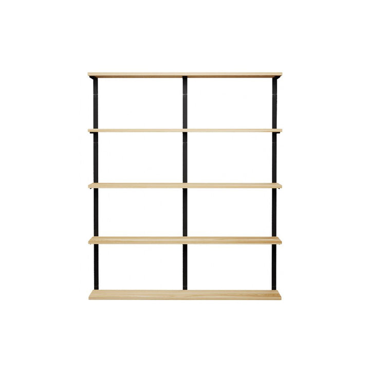 5 tier wall mounted shelving unit in Ash with black wall shelf brackets by Vault Furniture. 60"x72"