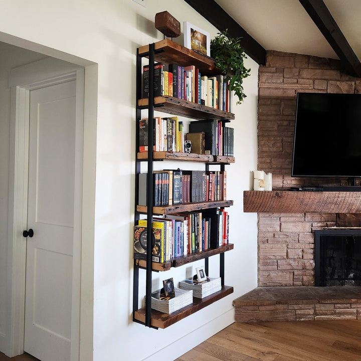 Wall Mounted Shelving: 5 Shelf Unit with Bookends 72"H
