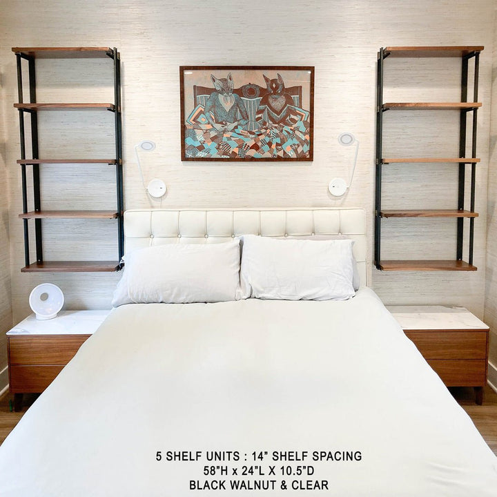Wall Mounted Shelving: 5 Shelf Unit with Bookends 72"H
