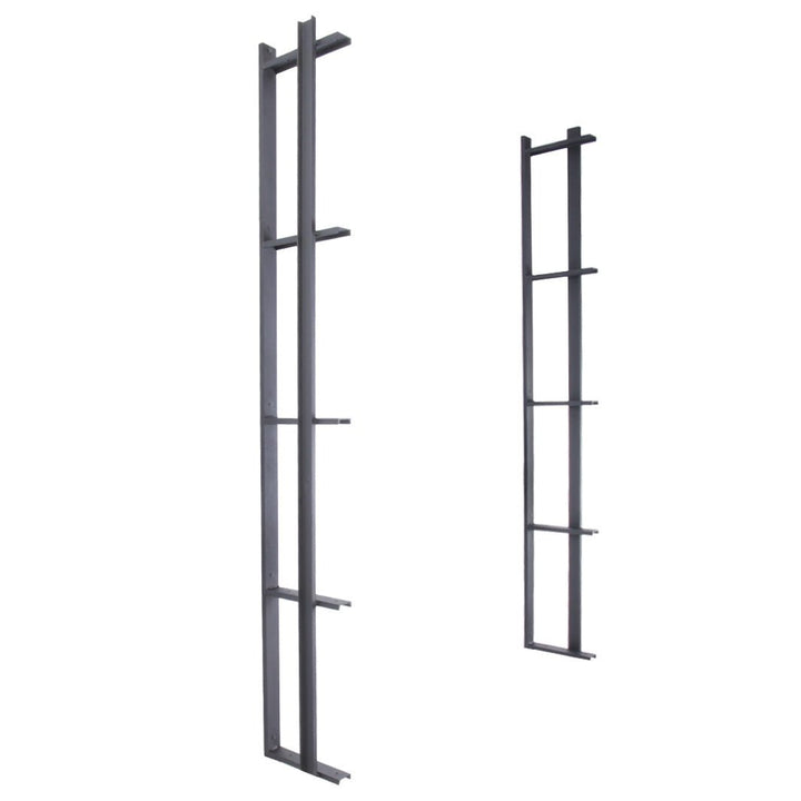 Black metal shelf brackets, strong wall mount floating shelf brackets with bookend detail. five shelf bracket handmade in USA from American steel channel and black powder coat finish. Heavy duty wall brackets sold in sets of two by vault furniture.