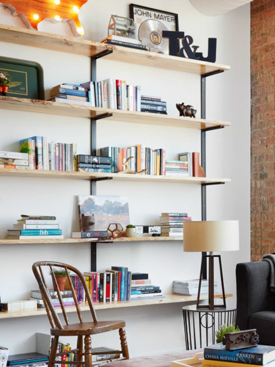 Wall Mounted Shelving: 4 Shelf Unit with Bookends 44" H