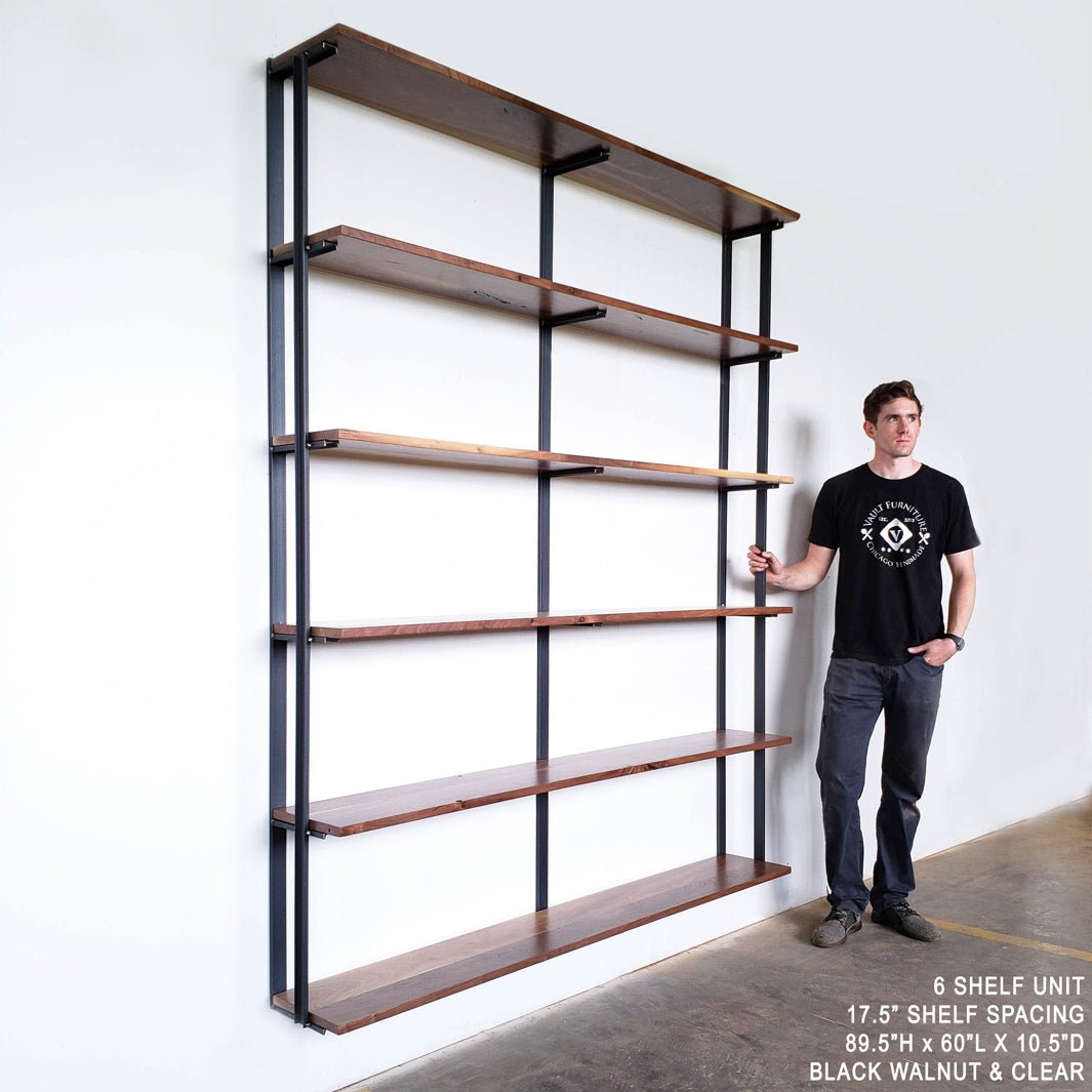 Wall Mounted Shelving Unit: 6 Shelf with Bookends 72"H
