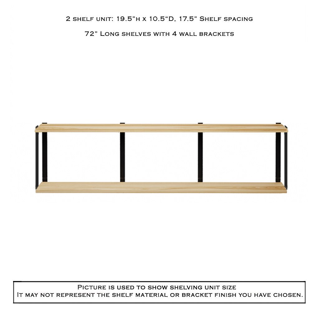 2 tier floating wall shelves with heavy duty brackets by vault furniture. 72"x19.5"