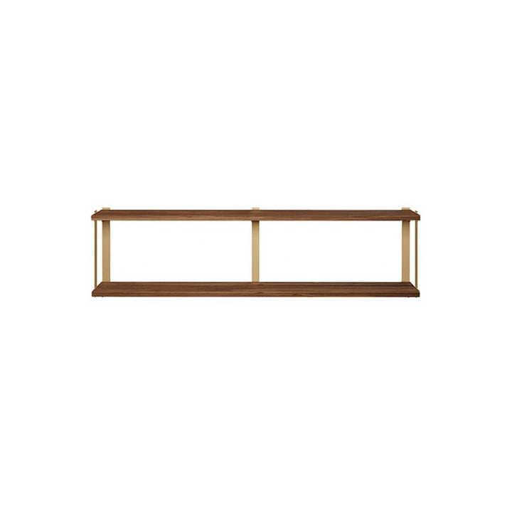 2 tier wood shelving unit black walnut brass bookend brackets by Vault Furniture. 60"x16"
