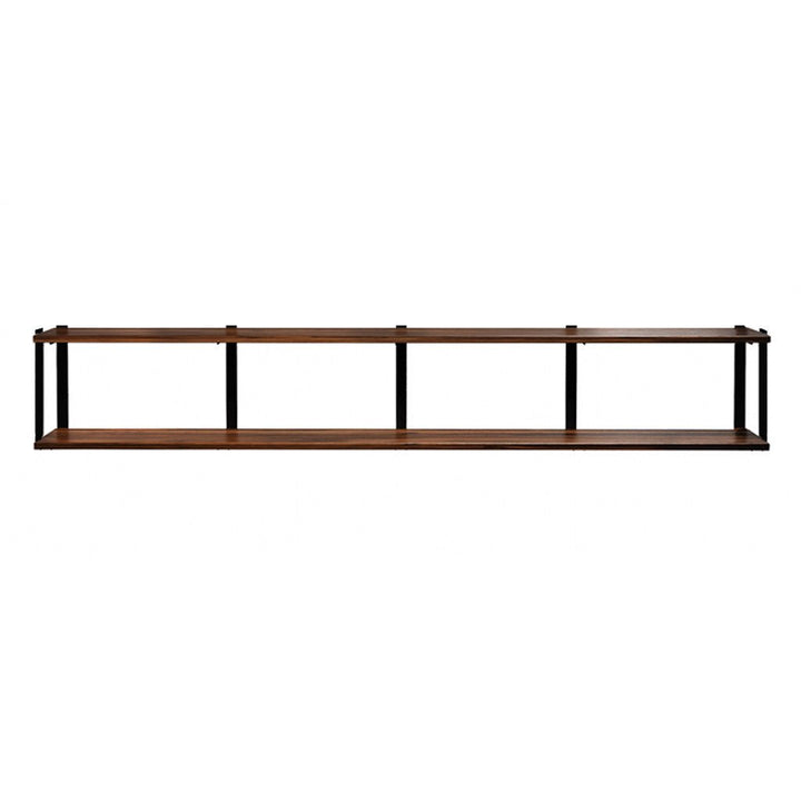 2 tier wood shelving unit black walnut black bookend brackets by Vault Furniture. 96"x16"