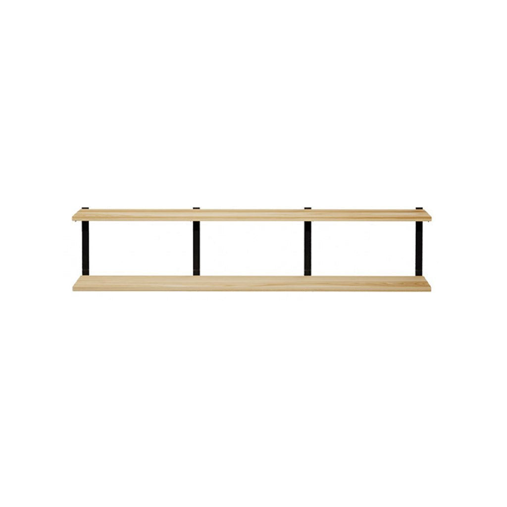 2 tier wood shelves in ash with black shelf brackets by Vault Furniture. 72"x16"