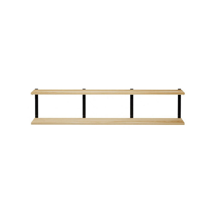 2 tier wood shelves in ash with black shelf brackets by Vault Furniture. 72"x16"