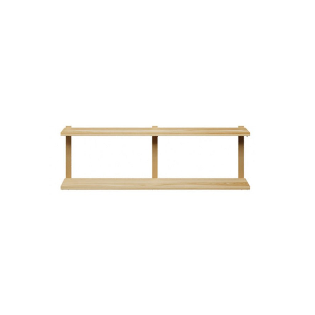 2 tier wood shelves in ash with brass shelf brackets by Vault Furniture. 48"x16"