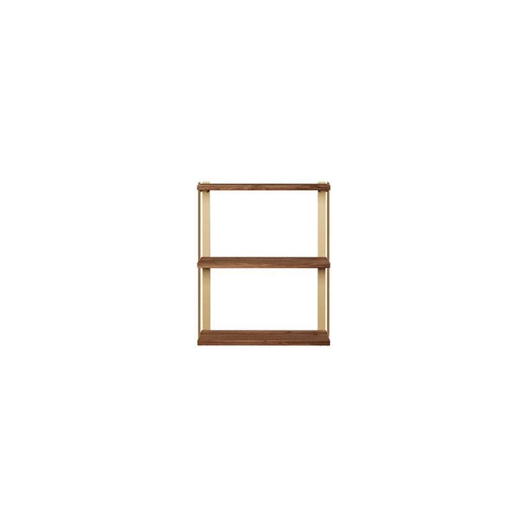 3 tier bookshelf in walnut and brass by Vault Furniture. 24"x30"