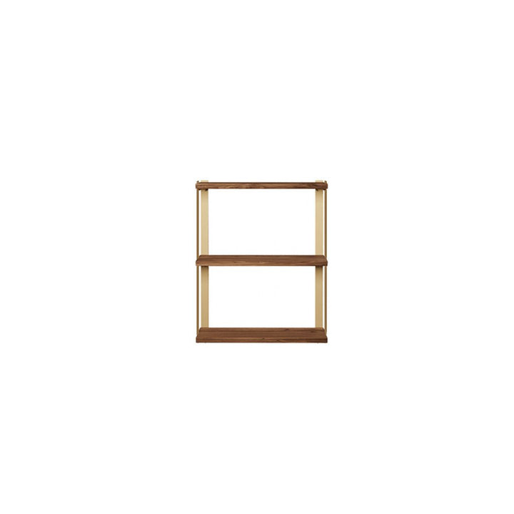 3 tier bookshelf in walnut and brass by Vault Furniture. 24"x30"