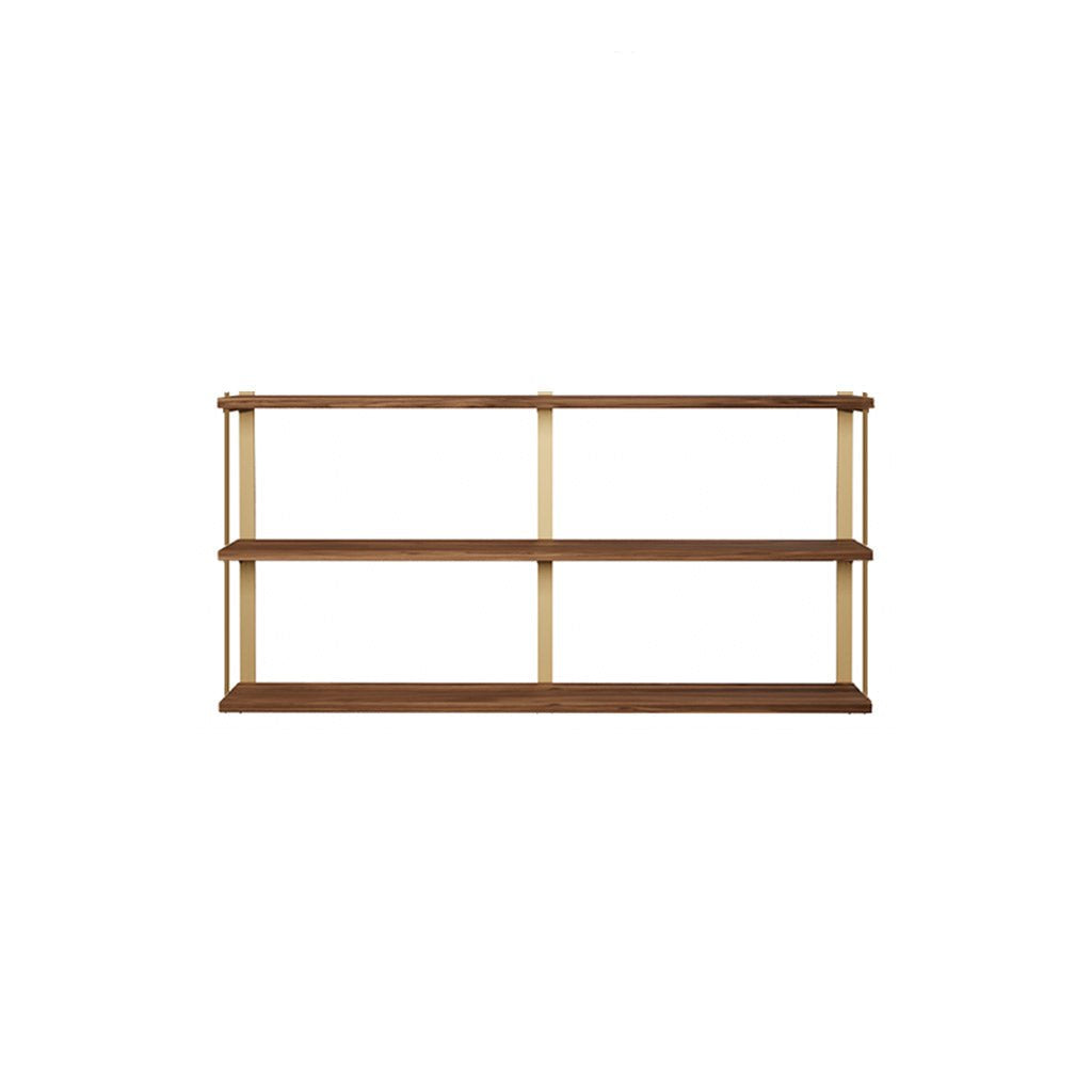 3 tier bookshelf in walnut and brass by Vault Furniture. 60"x30"