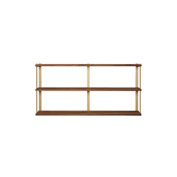 3 tier bookshelf in walnut and brass by Vault Furniture. 60"x30"