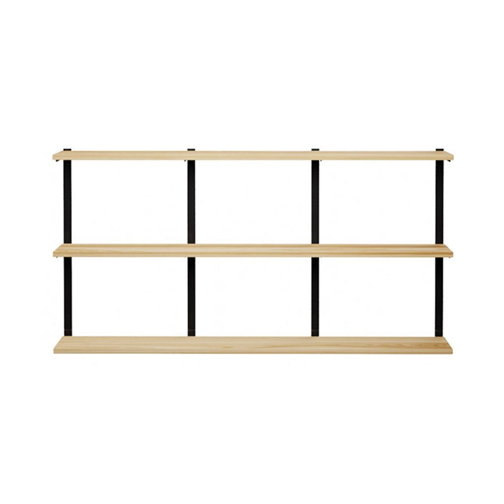 3 tier shelving unit with heavy duty shelf brackets in ash and black. 72"x37"