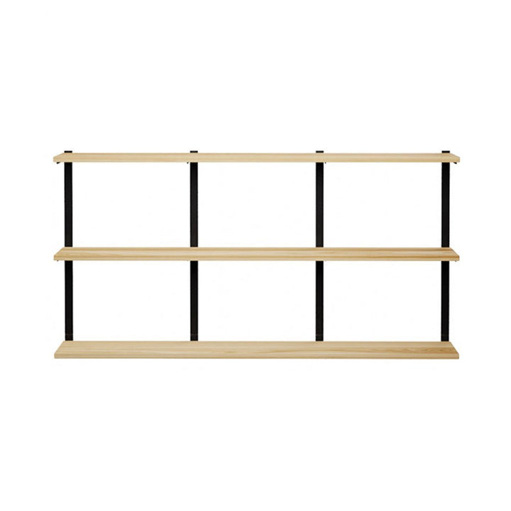 3 tier shelving unit with heavy duty shelf brackets in ash and black. 72"x37"