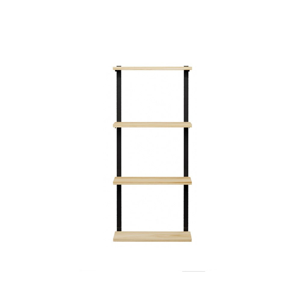 4 tier wood shelves in ash with steel bookend brackets. 24x54.5" by Vault Furniture