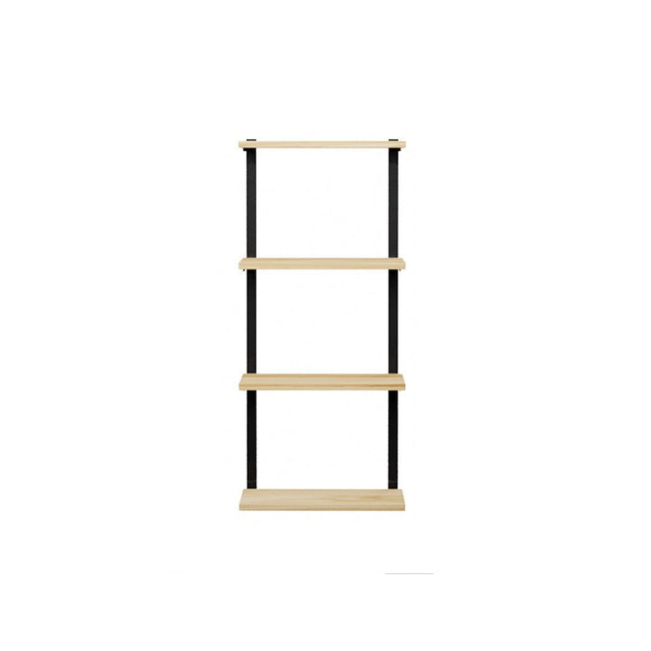 4 tier wood shelves in ash with steel bookend brackets. 24x54.5" by Vault Furniture