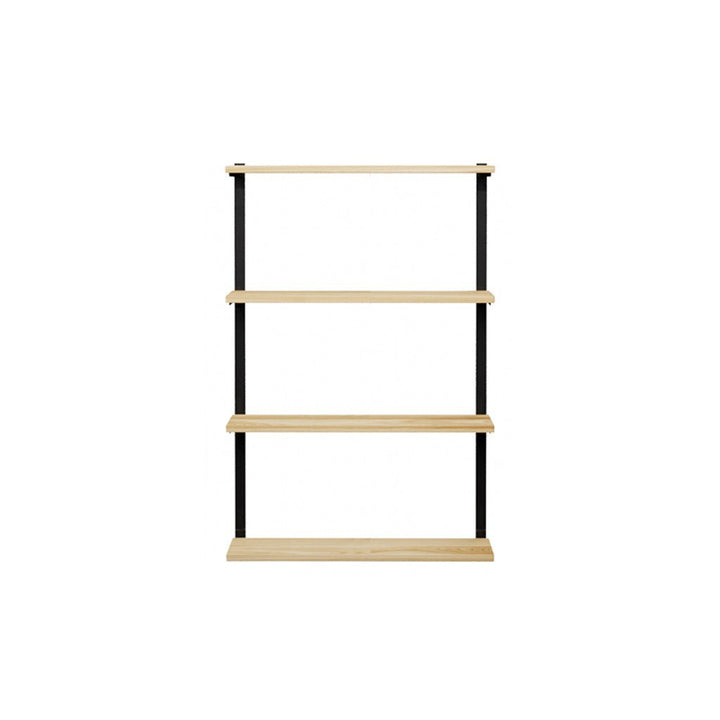 4 tier wood shelves in ash with steel bookend brackets. 36"x54.5" by Vault Furniture