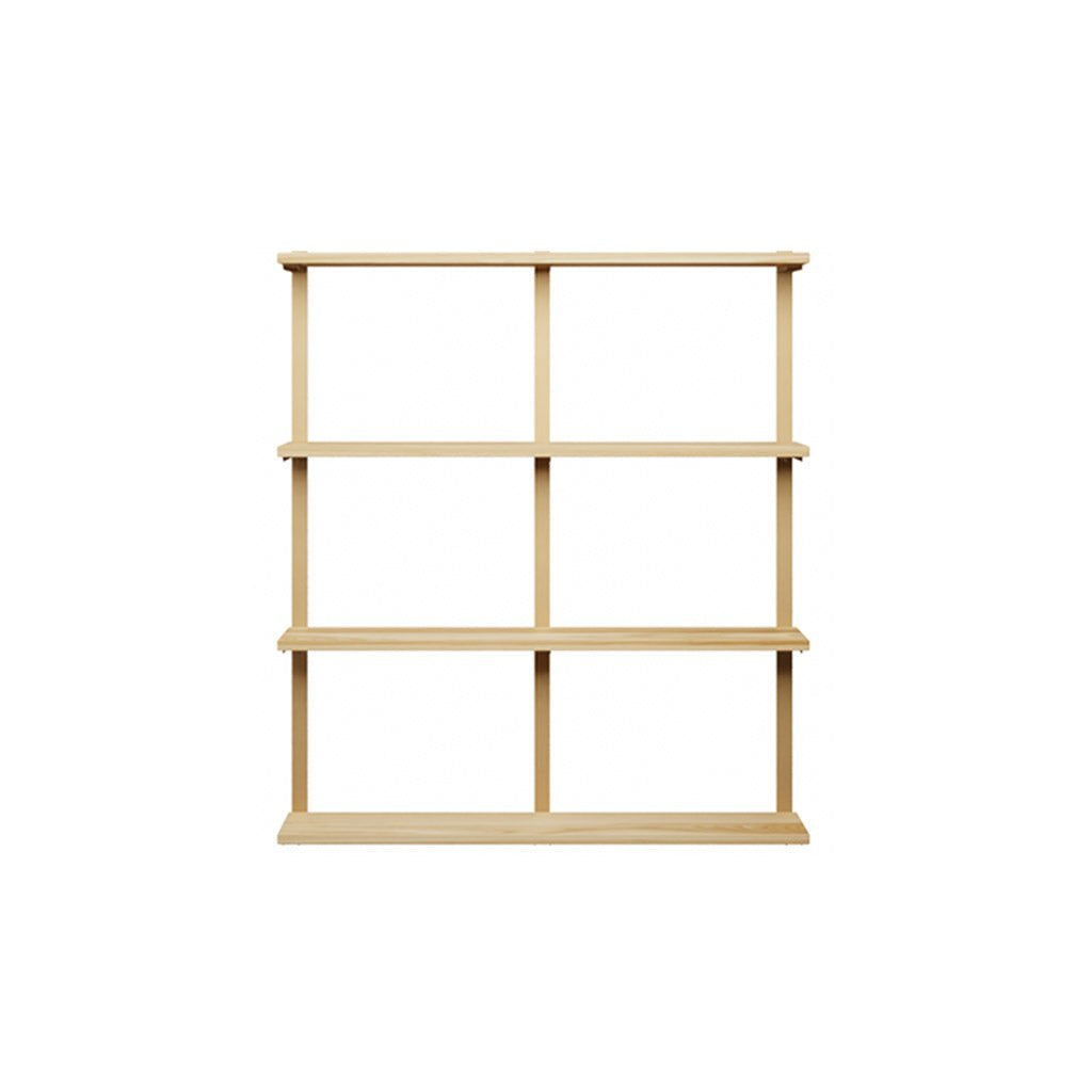 4 tier wood shelves in ash with steel brass finish brackets. 48"x54.5" by Vault Furniture