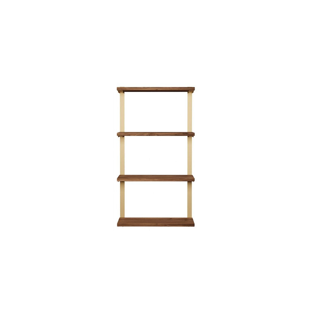 4 tier bookshelf in walnut and brass by Vault Furniture. 24"x44"