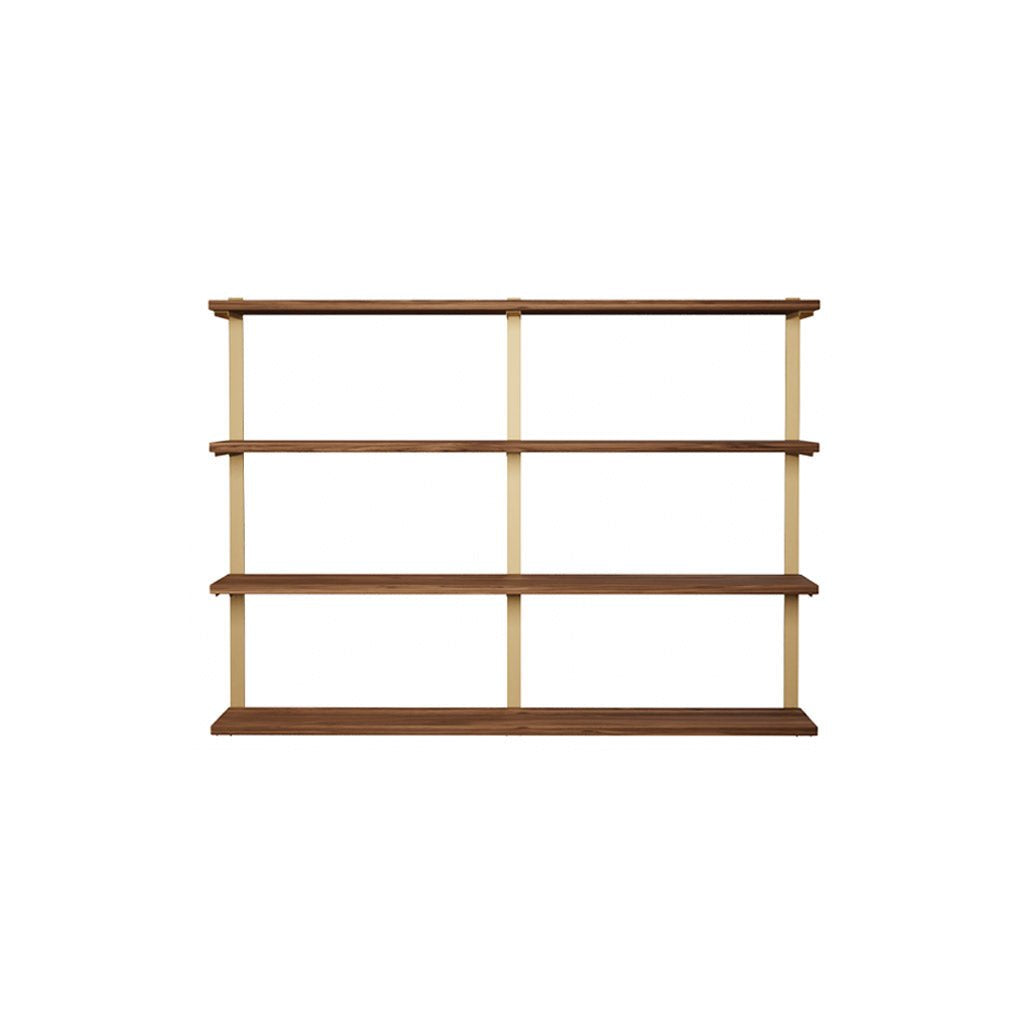 4 tier bookshelf in black walnut and brass shelf brackets by Vault Furniture. 60"x44"