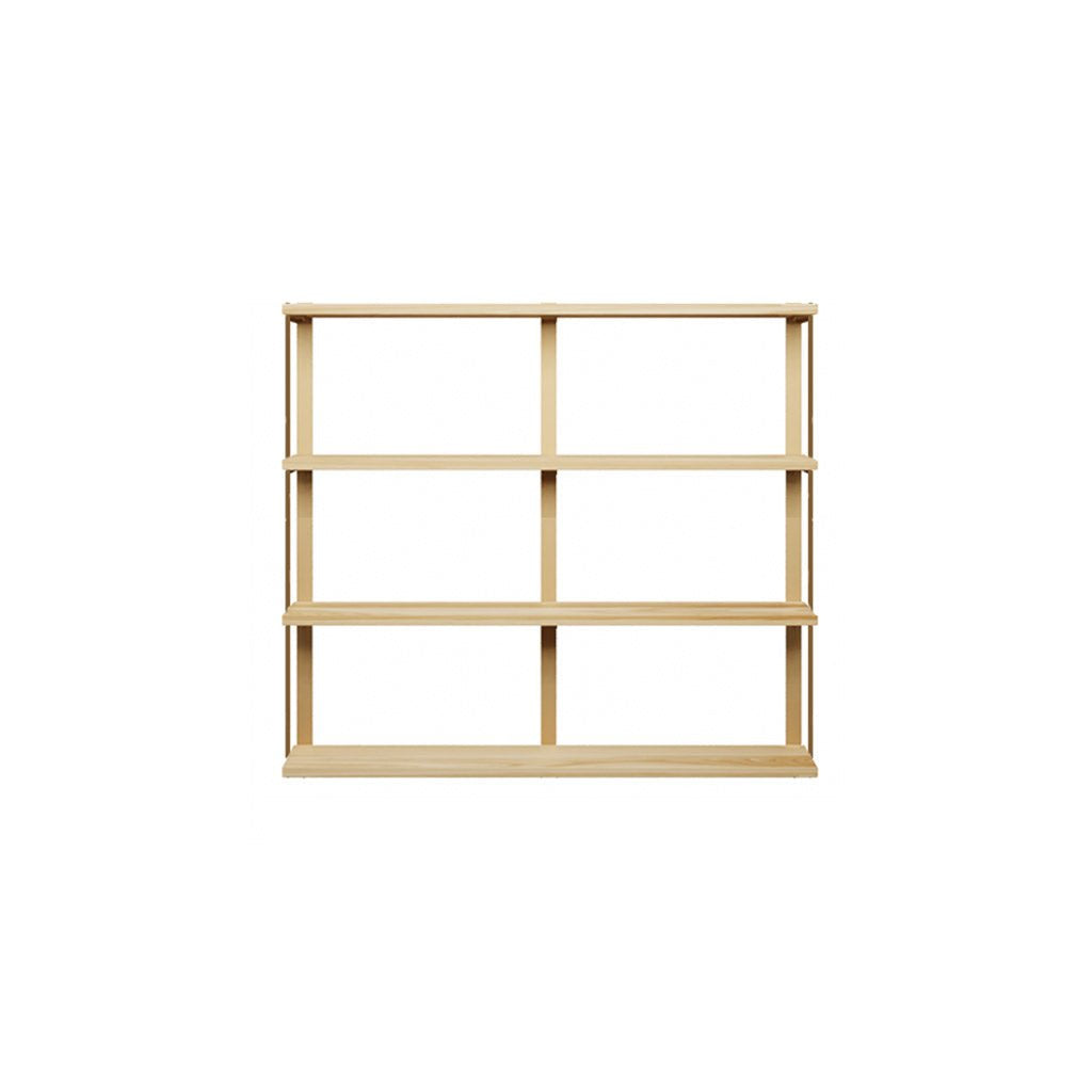 wall mount shelving unit. 4 shelf unit. heavy-duty wall mounted shelving unit. custom bookshelves in ash shelves with brass shelf brackets. 48" long shelves with 3 wall brackets by Vault FUrniture