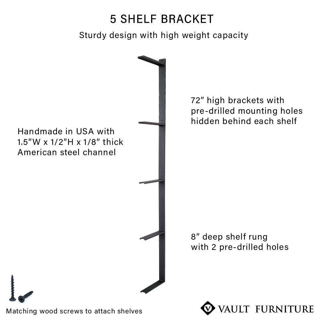Industrial Heavy Duty American Steel 72" Height Wall Mount Shelf Bracket American made by Vault Furniture