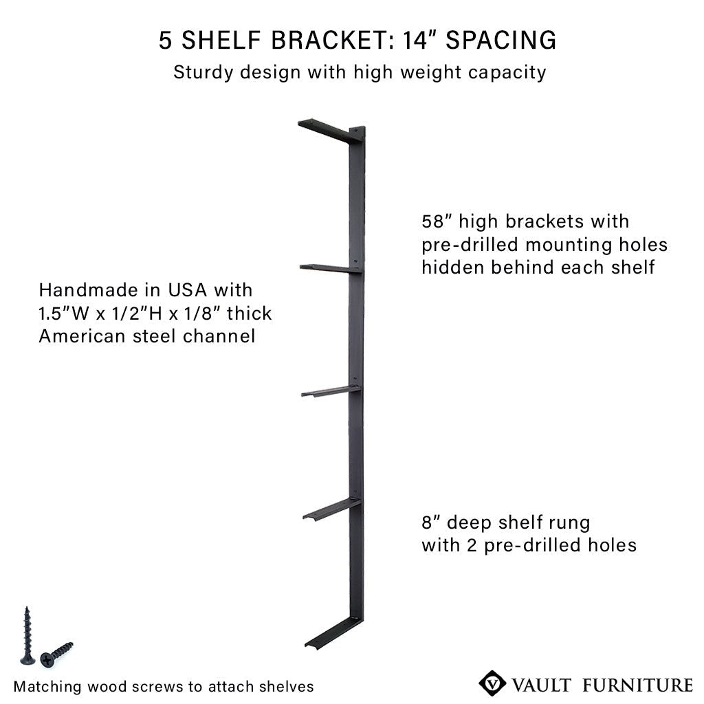 5 shelf bracket 58" high solid steel with black finish by Vault Furniture.