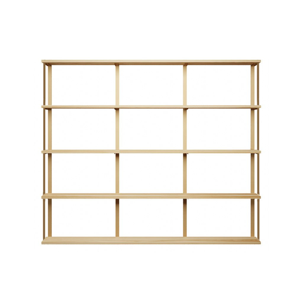 5 tier wood shelves with bookend detail by vault furniture 84x72