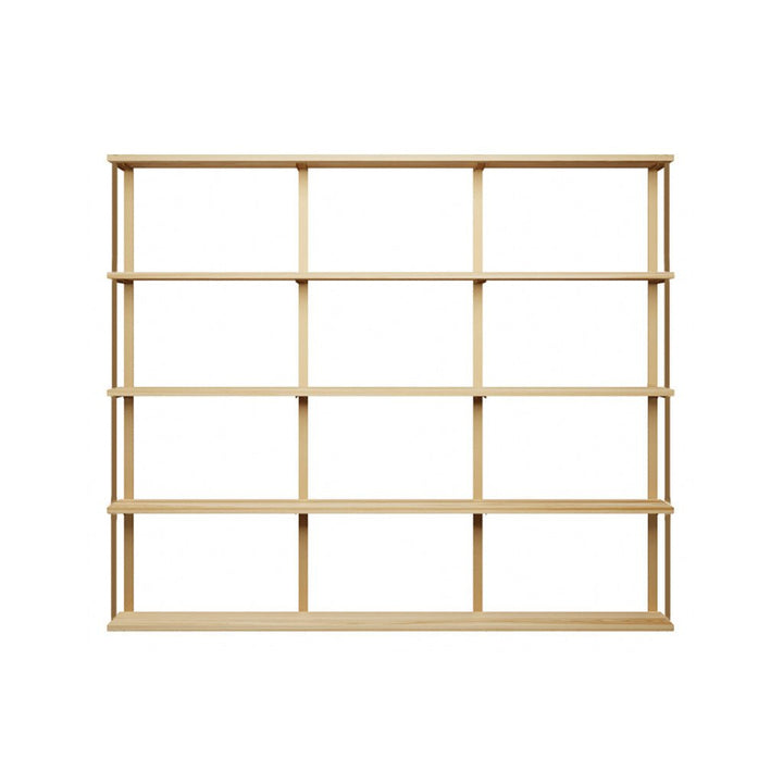 5 tier wood shelves with bookend detail by vault furniture 84x72