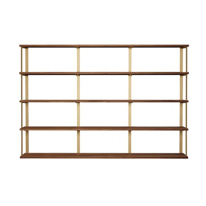 heavy-duty wall mounted shelving unit. custom bookshelves in black walnut with black steel shelf brackets. 36" long shelves with 2 wall brackets by Vault FUrniture