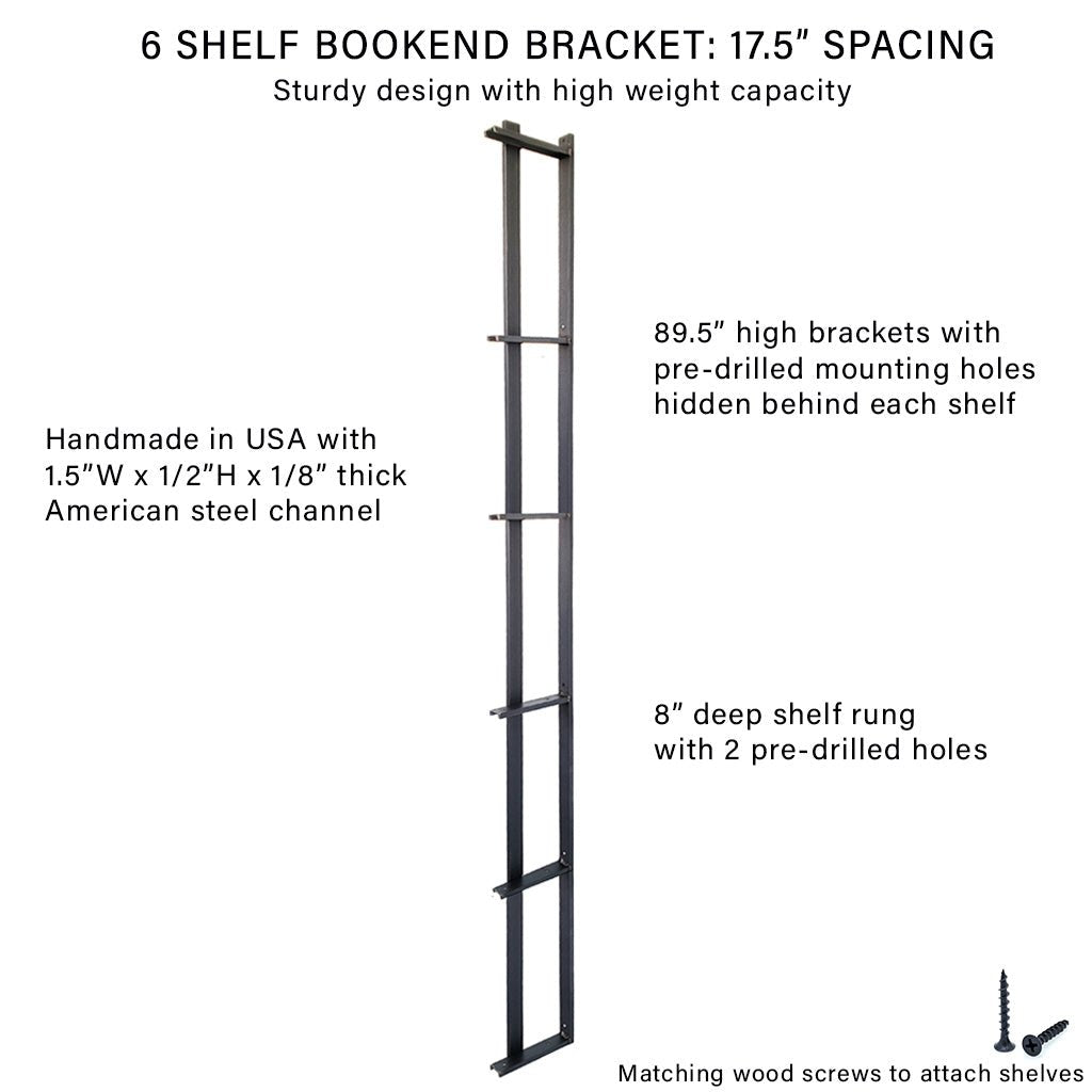Wall Mounted Shelving: 6 Shelf Unit with Bookends 89.5"H