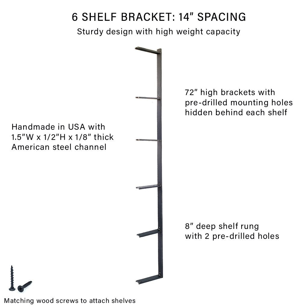 Wall Mounted Shelving: 6 Shelf Unit 72"H
