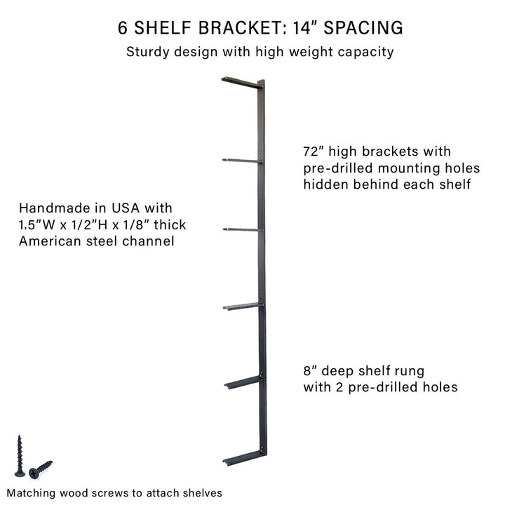 Wall Mounted Shelving: 6 Shelf Unit 72"H