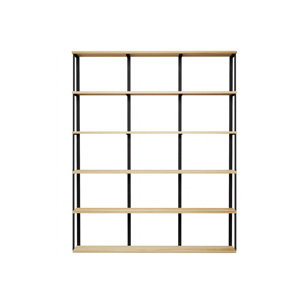 6 tier wall shelves with bookend brackets. 72"L x 89.5" by Vault Furniture