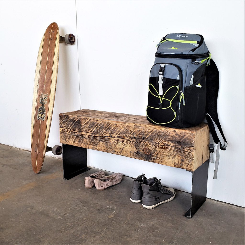 Reclaimed Beam Bench with Steel Channel Legs