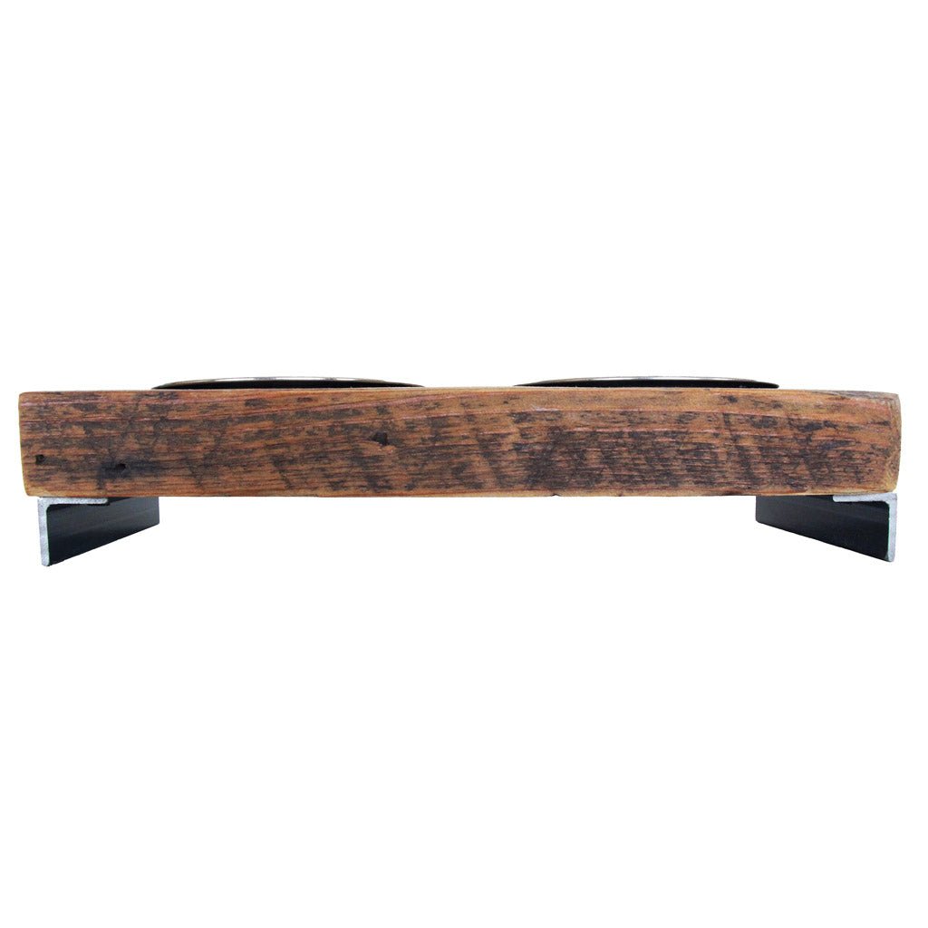small dog bowl hand-made with reclaimed wood and steel.