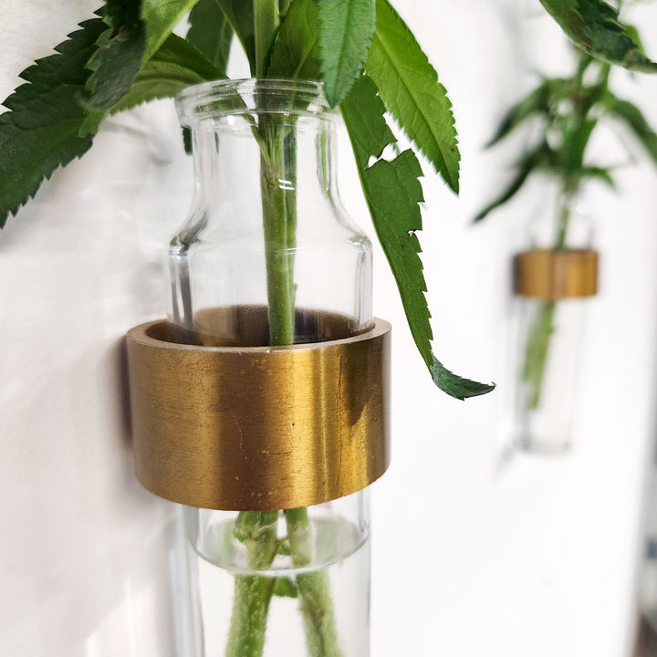Antique brass vase for hanging plants on wall. Vault Furniture