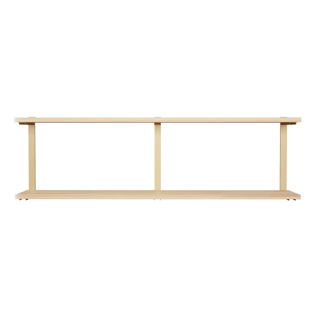 ash and brass bracket wall shelves by Vault Furniture