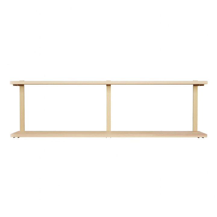 ash and brass bracket wall shelves by Vault Furniture