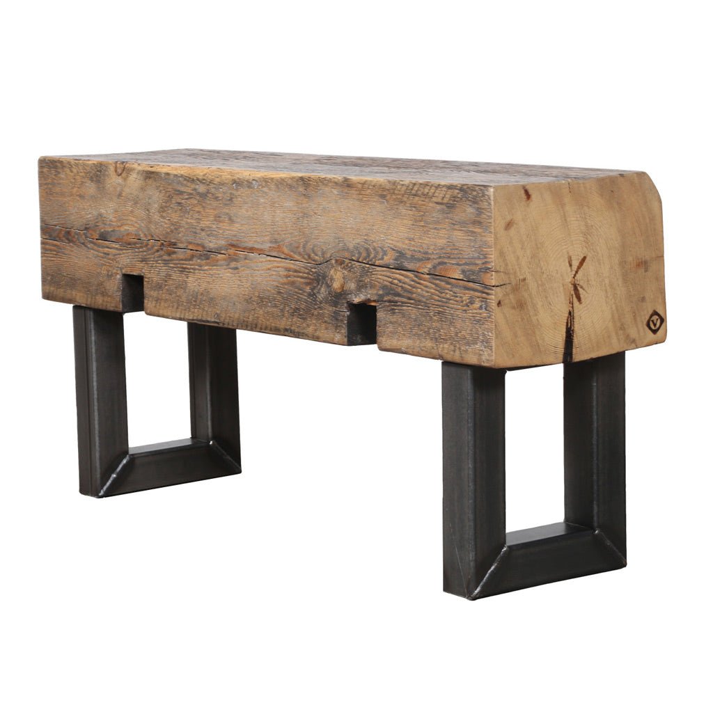 Reclaimed Beam Bench with Square Steel Legs