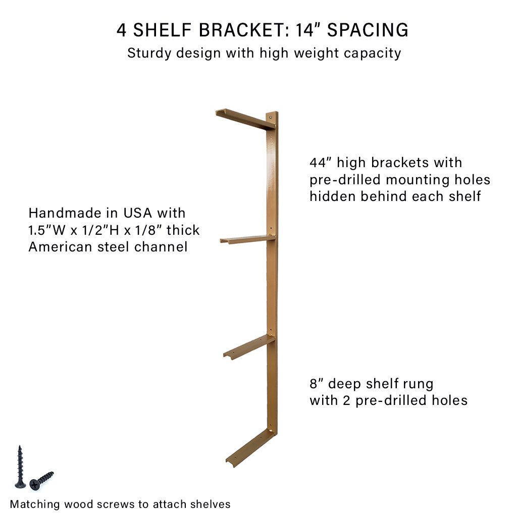 Wall Mounted Shelving: 4 Shelf Unit 44"H