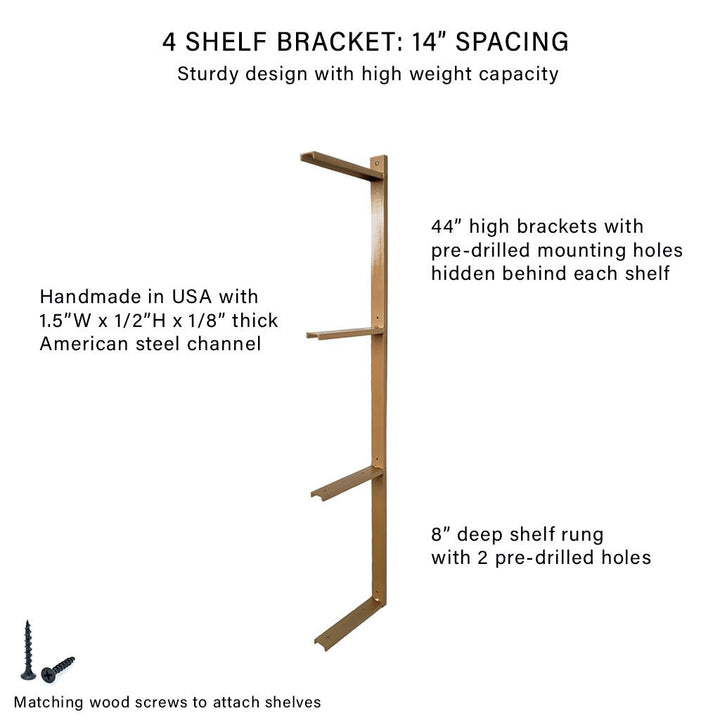 Wall Mounted Shelving: 4 Shelf Unit 44"H
