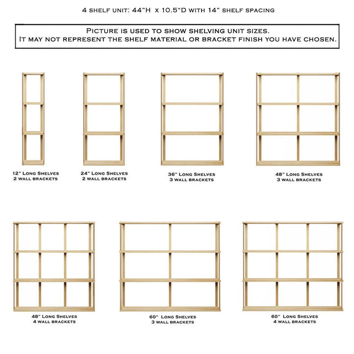 Wall Mounted Shelving: 4 Shelf Unit with Bookends 44" H